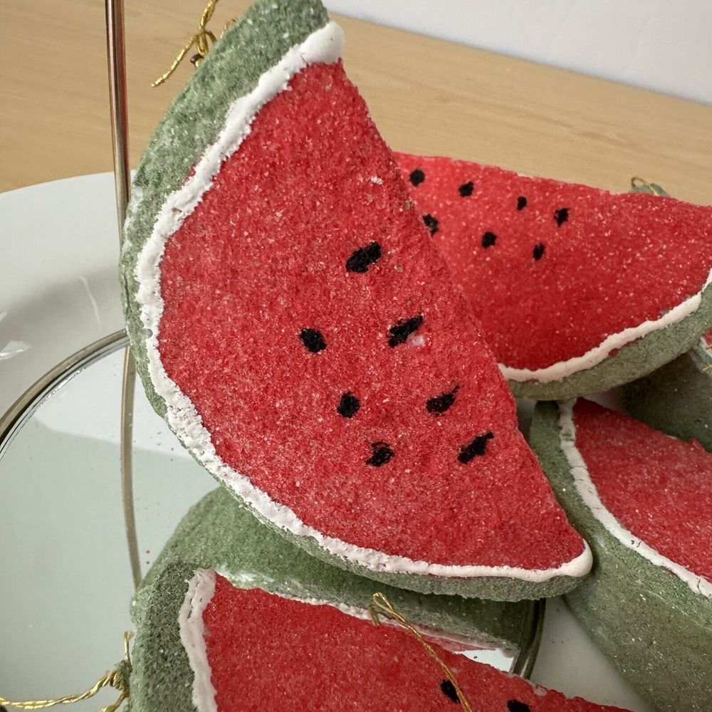 Vintage Handmade Watermelon Slice Ornaments Set of 8 Sugared Fruit Decor Cottage - Picture 8 of 9